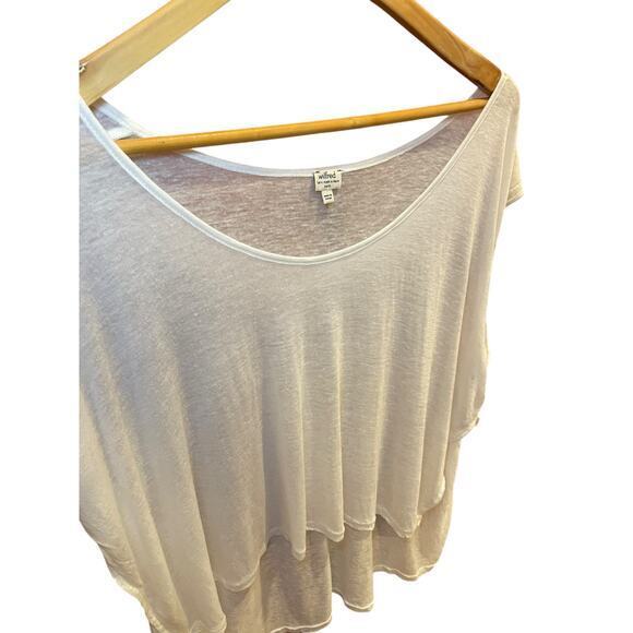 Aritzia Wilfred Women's XS/S High Low Cropped Sheer T-Shirt Top‎ White Linen - Picture 4 of 13